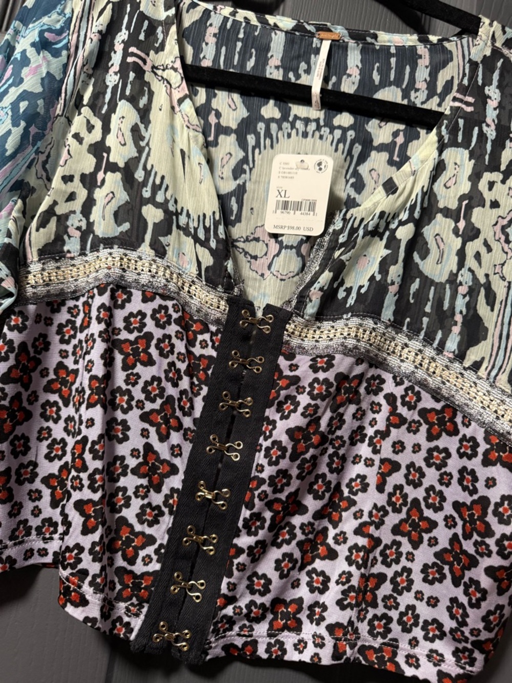 Free People Mixed-Print Long-Sleeve Cropped Top - Picture 2 of 5